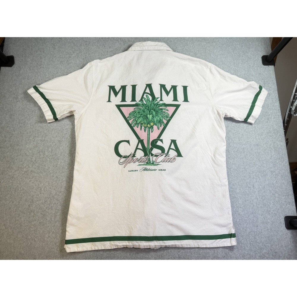 FSBN Men's L Relaxed Fit Miami Casa Sports Club Button-Down Shirt Off-White - Picture 10 of 12